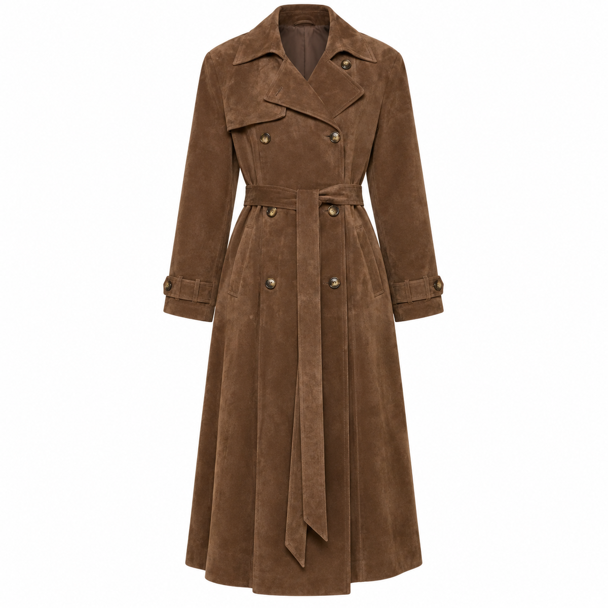 Trench Long Femme Effet Suédine – Élégant & Intemporel