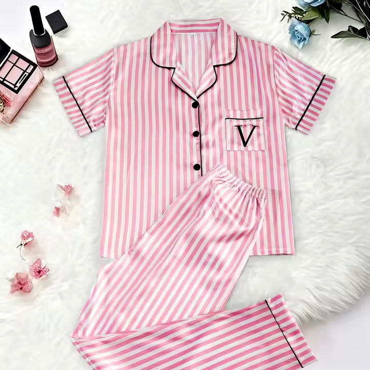 Ensemble Pyjama Satin À Raillure Confort Longueur Cheville