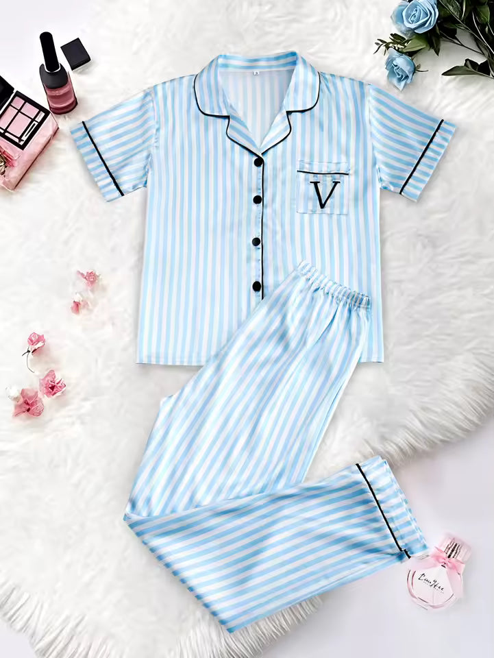 Ensemble Pyjama Satin À Raillure Confort Longueur Cheville