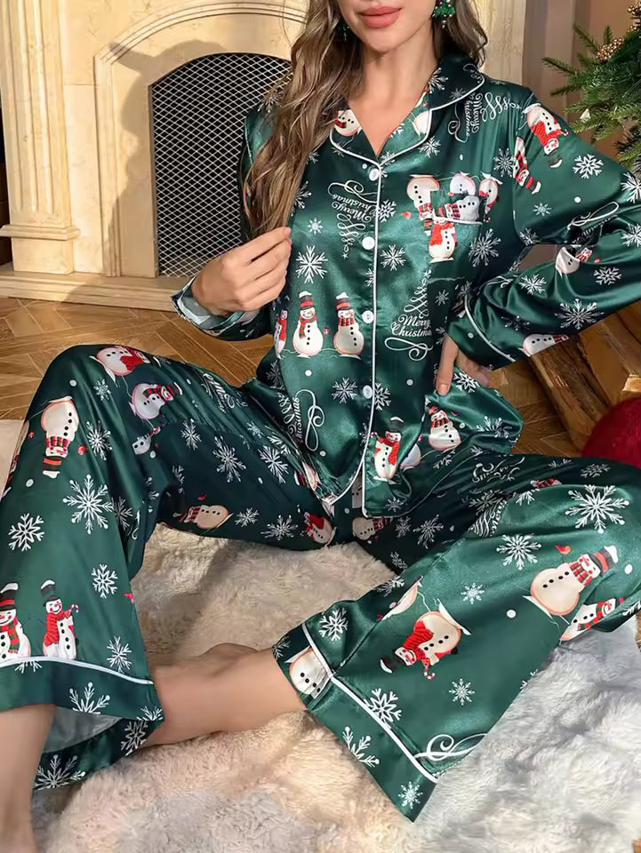 Ensemble Pyjama Cocooning de Noël en Satin