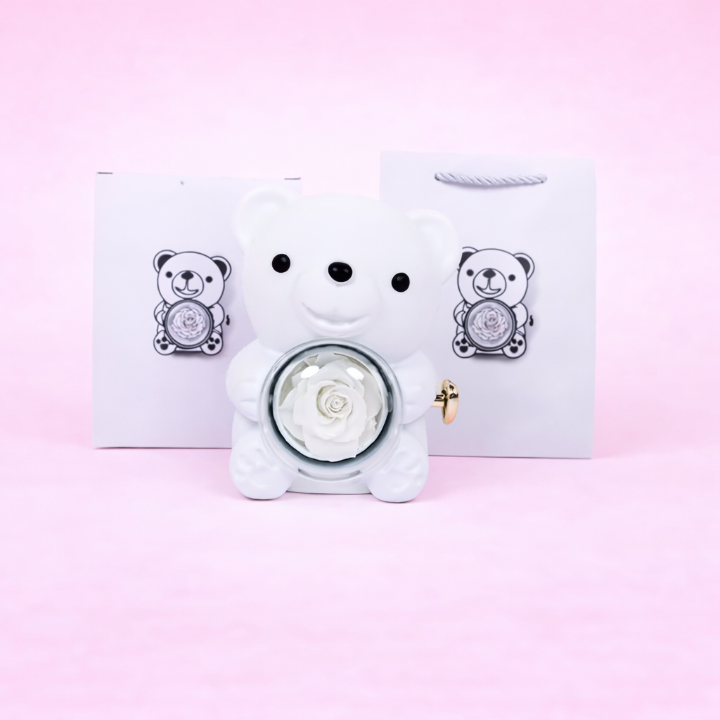 Ours en Rose Éternelle avec Collier Personnalisé