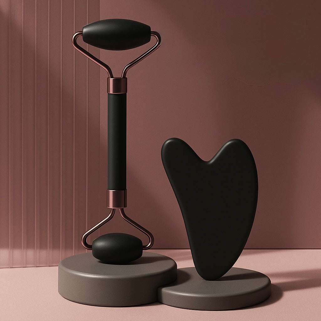 Gua Sha en Quartz Rose & Rouleau de Massage Facial Soin Liftant du Visage