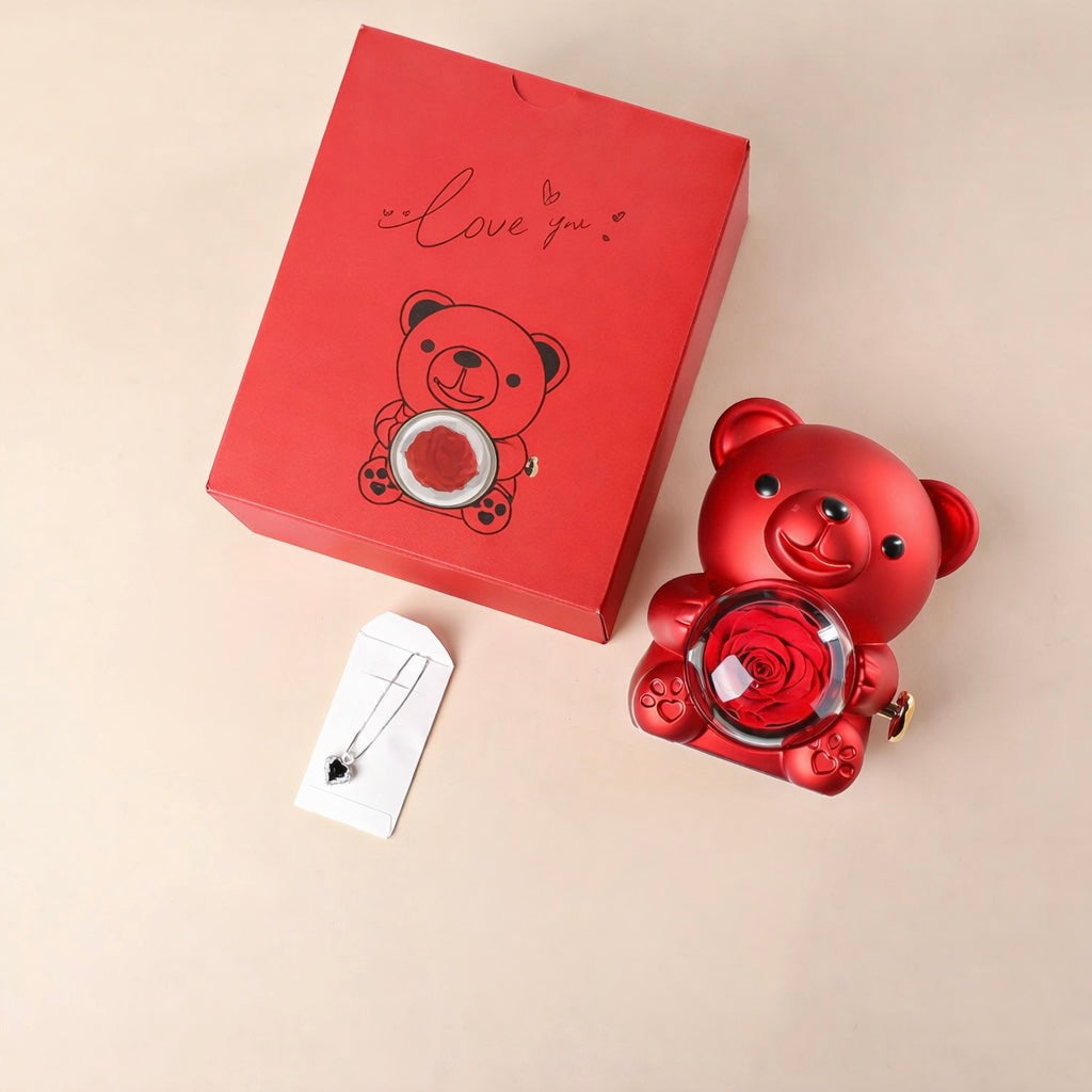 Ours en Rose Éternelle avec Collier Personnalisé