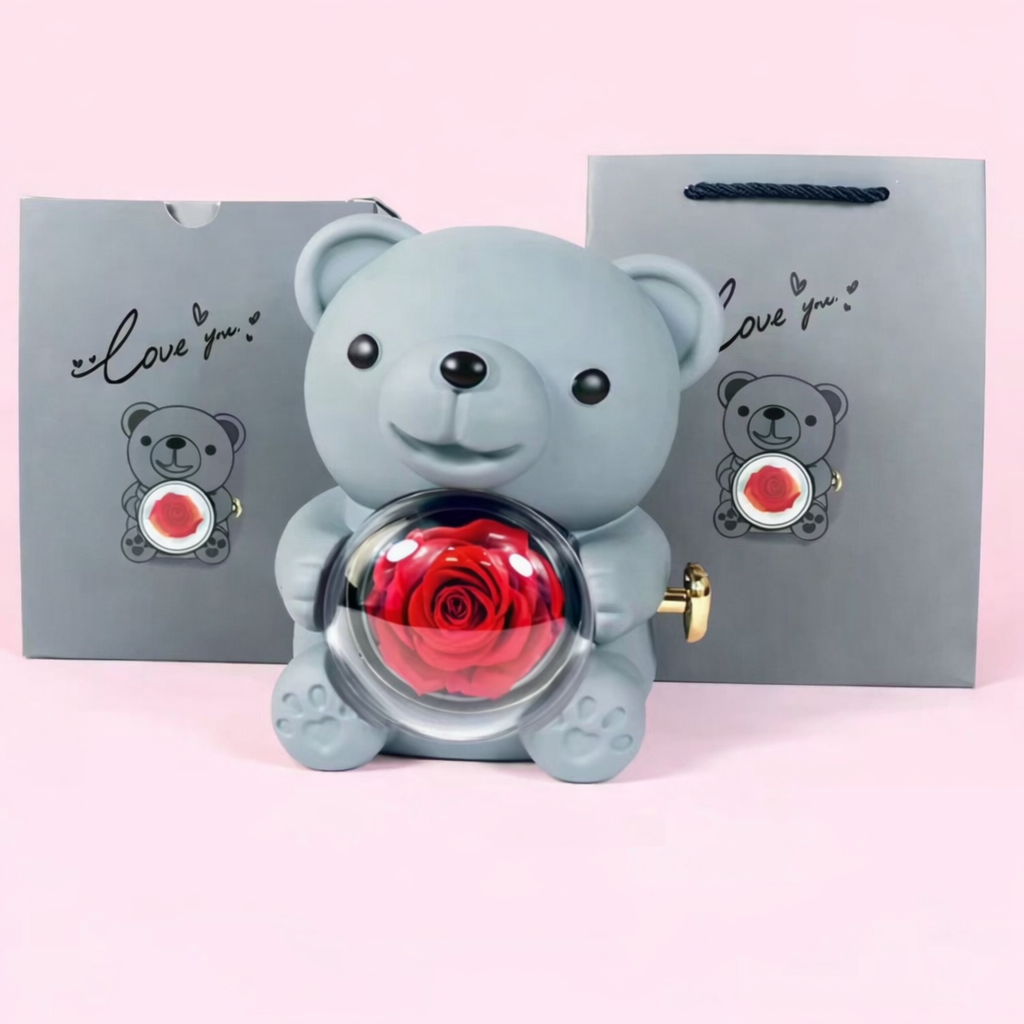 Ours en Rose Éternelle avec Collier Personnalisé