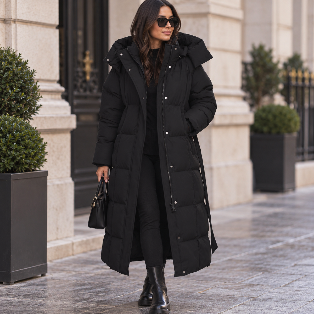 Doudoune Longue Femme Élégance Chaude & Confortable Noir