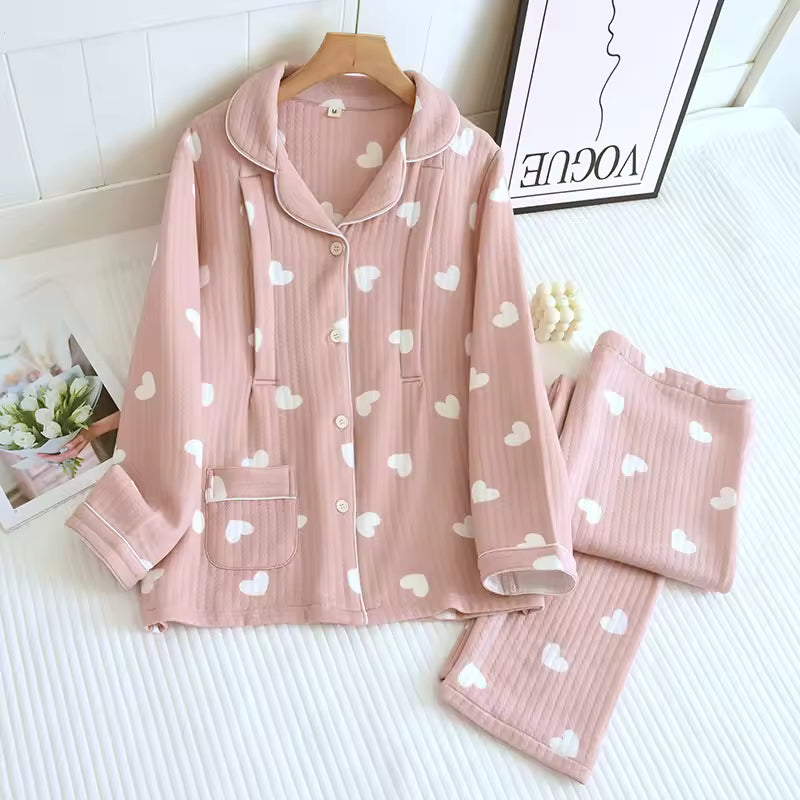 Pyjama Maternité en Coton Doux Imprimé Cœurs