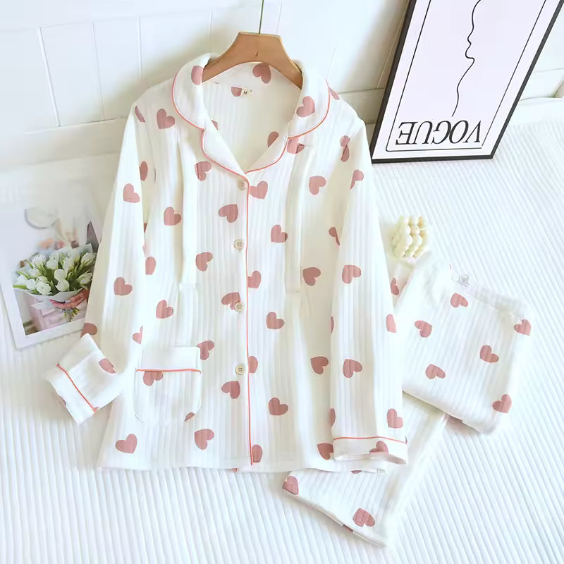 Pyjama Maternité en Coton Doux Imprimé Cœurs
