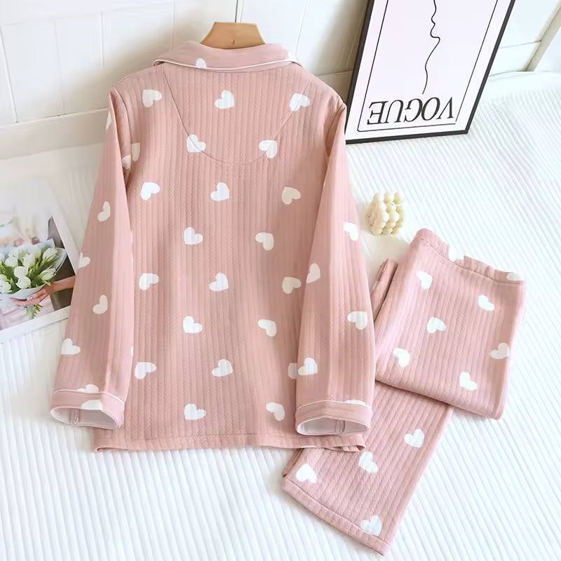 Pyjama Maternité en Coton Doux Imprimé Cœurs